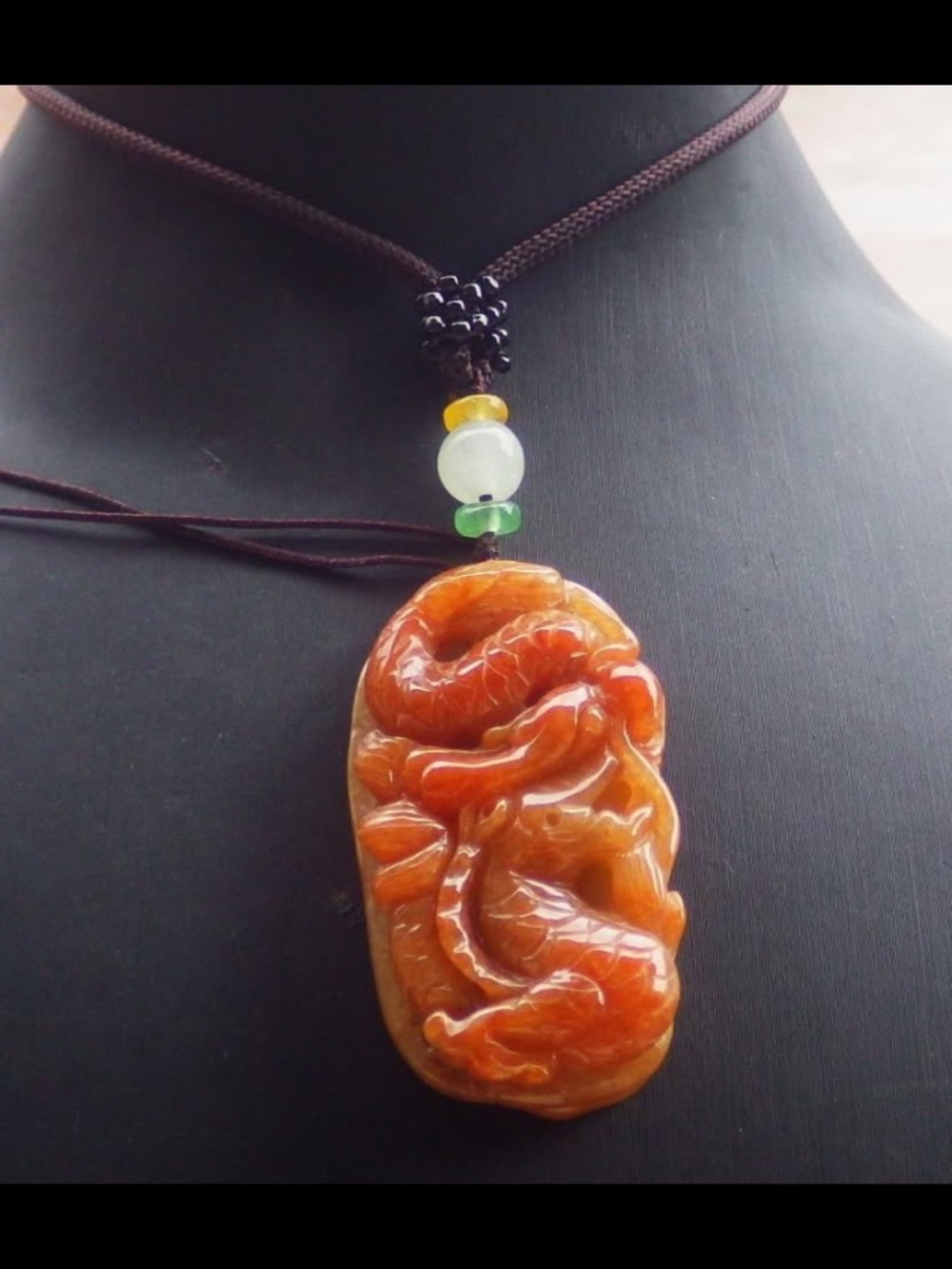 Certificate Jadeite Jade Red orange Wealth Dragon Lotus pendant